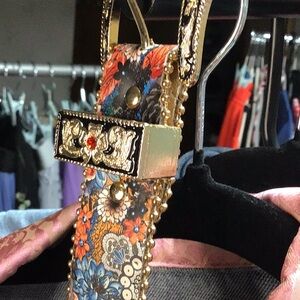 L Black And Gold Red RineStone Flowered